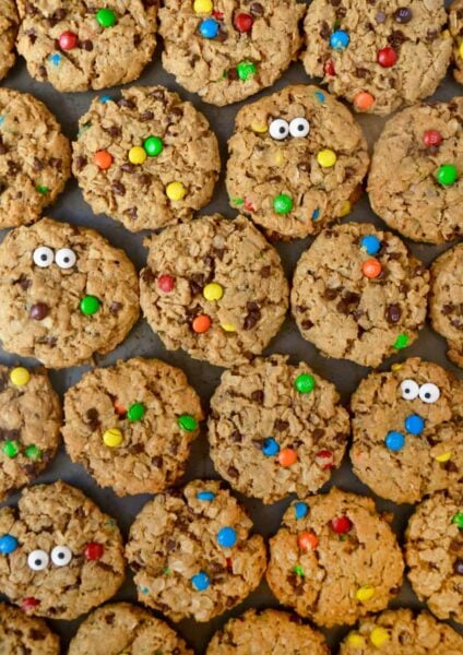Monster Cookies studded with mini chocolate chips and M&Ms